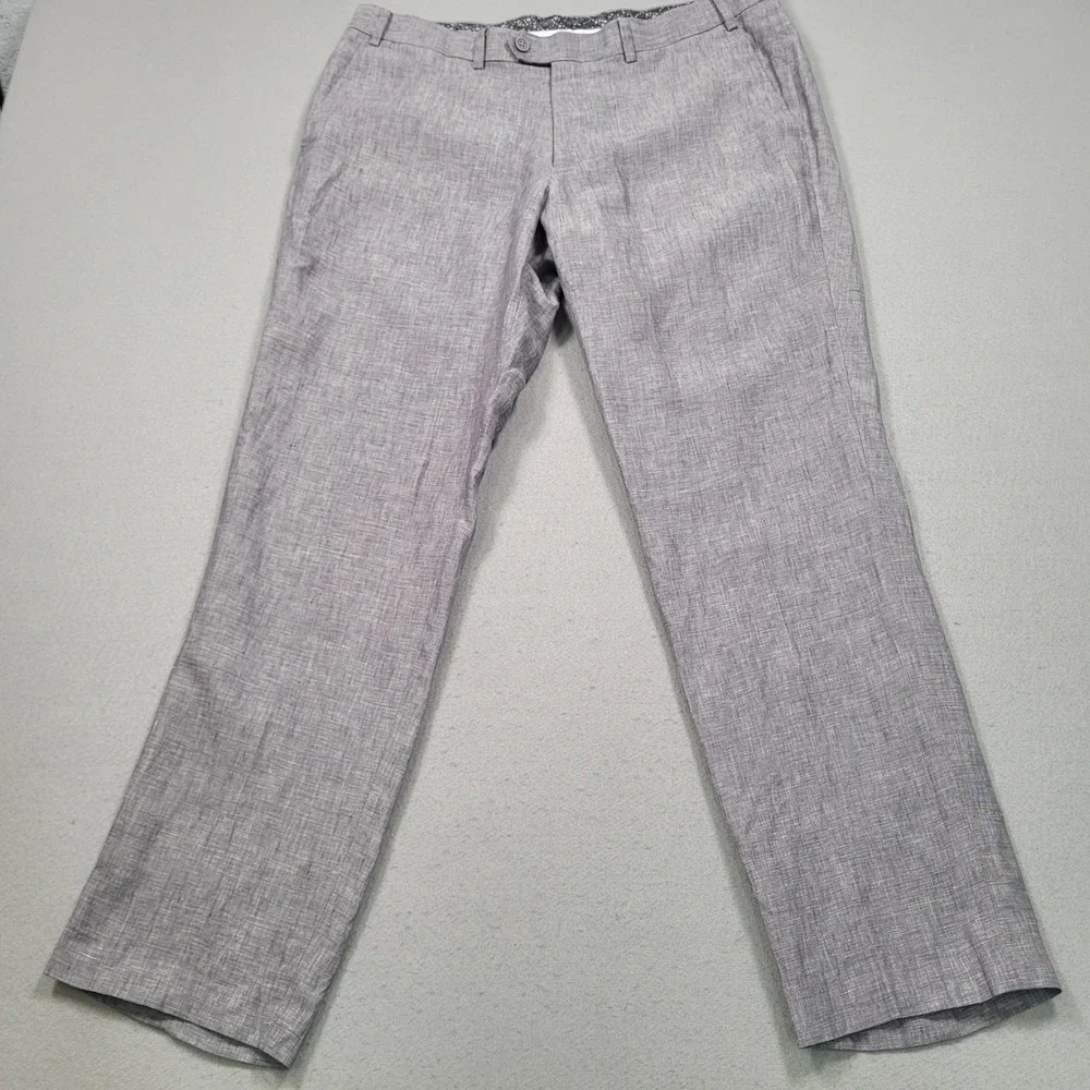 Bar III Mens Slim Fit 100% Linen Flat Front Dress Pants Gray 38x32 MLCOPC1Y00